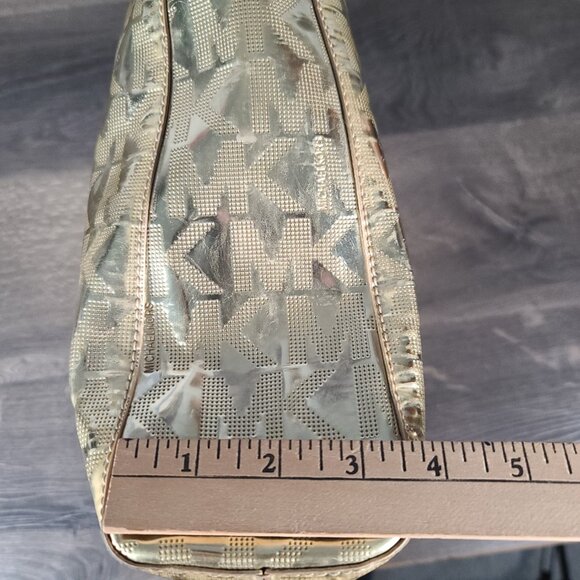 Michael Kors MK Logo Mirror Metallic Gold Monogram Luxury Tote Bag Purse Large - Picture 13 of 13